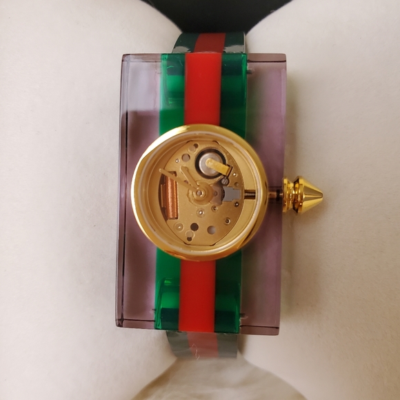 Gucci Rare Skeleton Sherry Line Leather Belt Buckle Green Watch - Picture 10 of 11